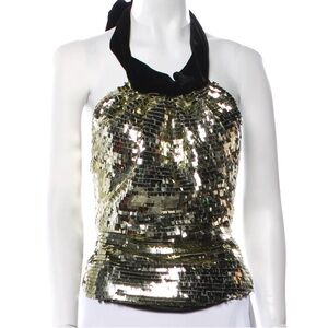 Harmur Glamorous Sequin Halter Blouse - Gold & Black